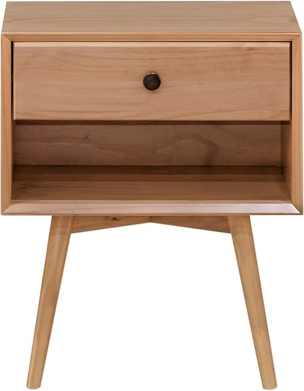 Walker Edison Mid Century Modern 1 Nightstand Bedroom Storage Drawer and Shelf Bedside End Table, 24 Inch, Natural Pine - LeafyLoom
