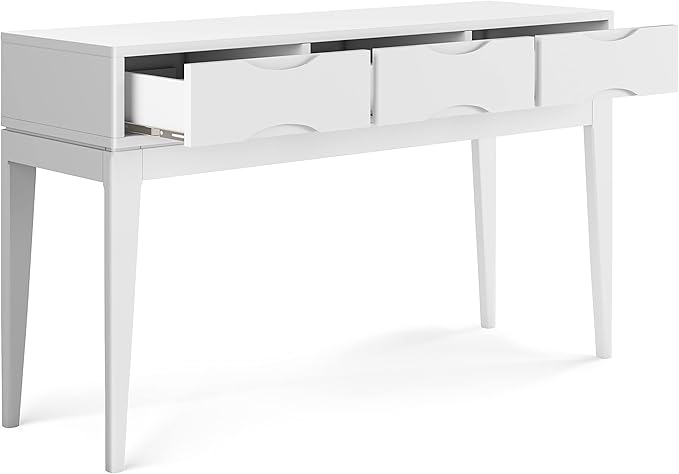 SIMPLIHOME Harper SOLID HARDWOOD 54 Inch Wide Mid Century Modern Console Sofa Table in White, For the Living Room, Entryway and Bedroom - LeafyLoom