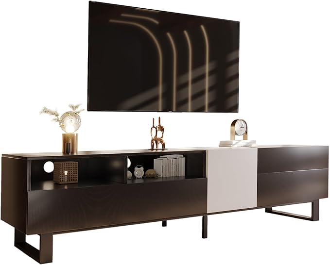 NicBex TV Stand for 80 Inch TV Modern TV Media Console Table with Double Storage Space and Drop Down Door,Entertainment Center with Storage for Living Room,Bedroom,70.9 Inch,Black - LeafyLoom