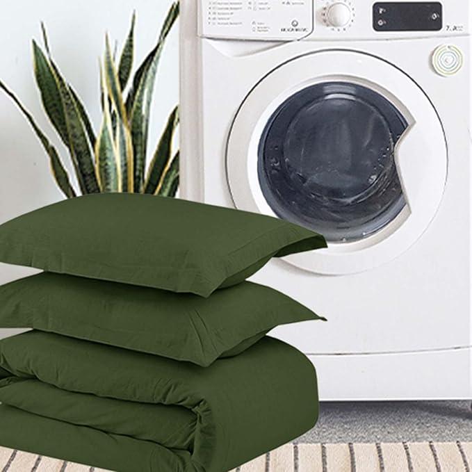 Dark Olive Green Full Comforter Set - 3 Piece Aesthetic Modern Bedding Set - All Season Farmhouse Soft & Lightweight Microfiber Down Alternative Comforter Bed Set with 2 Pillow Shams for Women Men - LeafyLoom