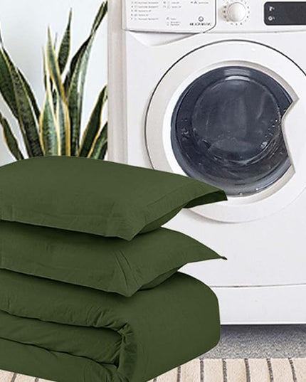 Dark Olive Green Queen Comforter Set - 3 Piece Aesthetic Modern Bedding Set - All Season Farmhouse Soft & Lightweight Microfiber Down Alternative Comforter Bed Set with 2 Pillow Shams for Women Men - LeafyLoom