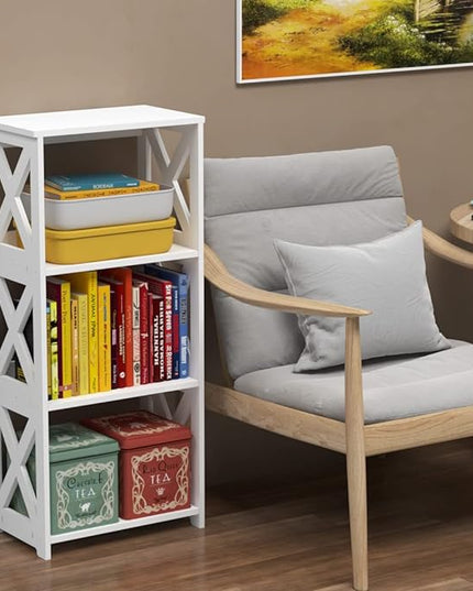 Small Bookcase Bookshelf - 4 Tier Bookshelves Organizer Storage Shelf for Kids, Bookcases Book Display Rack & Open Shelves Table for Bathroom, Living Room, Bedroom, Office, White - LeafyLoom