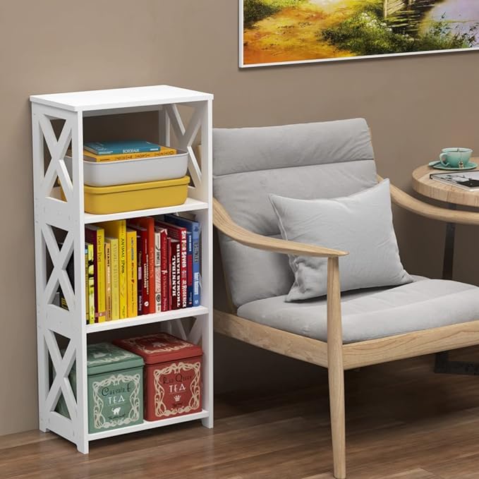 Small Bookcase Bookshelf - 4 Tier Bookshelves Organizer Storage Shelf for Kids, Bookcases Book Display Rack & Open Shelves Table for Bathroom, Living Room, Bedroom, Office, White - LeafyLoom