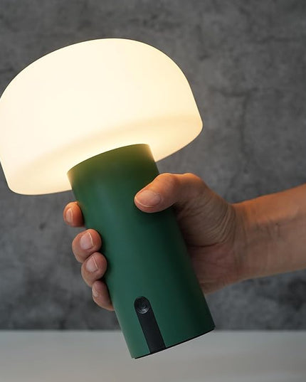 Outdoor Mushroom Table Lamp Rechargeable, Cordless Lamps for Patio Waterproof, Portable Battery Operated Lamp with USB Charging, Touch Dimming Night Light for Home/Porch/Restaurant (Green) - LeafyLoom