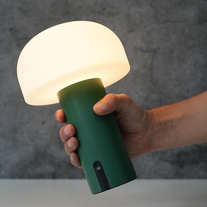 Outdoor Mushroom Table Lamp Rechargeable, Cordless Lamps for Patio Waterproof, Portable Battery Operated Lamp with USB Charging, Touch Dimming Night Light for Home/Porch/Restaurant (Green) - LeafyLoom