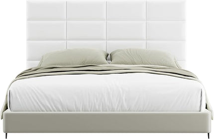 Peel and Stick Headboard White Upholstered Wall Panels, 6 Panels Sized 7.8" x 15.7", 3D Anti-Collision Soundproof Self-Adhesive Wall Panel for Bedroom，Living Room - LeafyLoom