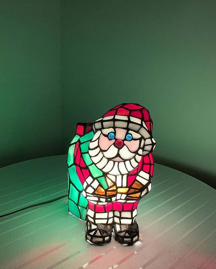 Bieye L10826 Christmas Santa Claus Table Lamp Tiffany Style Stained Glass Night Light for Home Décor (5.75" L x 6.75" D x 9" H) - LeafyLoom