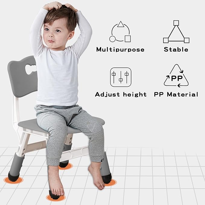 Adjustable Kid Chairs Indoor 3 Level Adjustable Suitable for Children Age 2-6. Maximum load-bearing 220LBS Suitable for Family Classroom and Nursery Child Seat Set (2-Pack-Dark Grey) - LeafyLoom