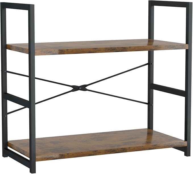 NUMENN 2 Tier Bookshelf, Tall Bookcase Shelf Storage Organizer, Modern Book Shelf for Bedroom, Living Room and Home Office, Vintage - LeafyLoom