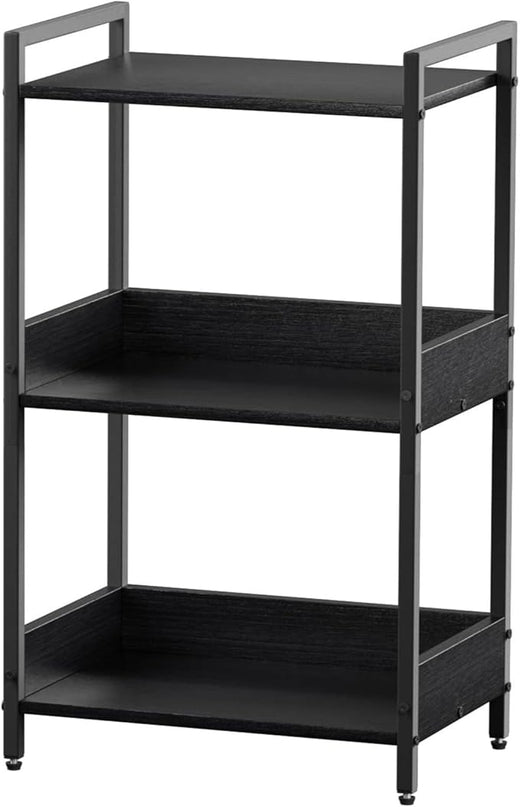 Bookshelf, 3 Tier Industrial Small Book Shelf, Small Storage Bookcase with Organizer, Freestanding Open Shelf for Small Spaces, Bedroom, Living Room Black BS70BS - LeafyLoom