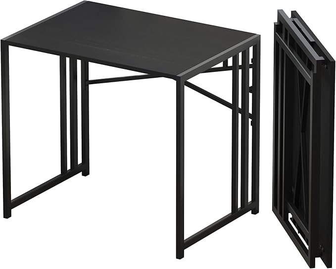 Small Folding Computer Desk 32 inch, Writing Gaming Computer Desk for Small Spaces, No Assembly Required Small Office Desk, Black - LeafyLoom