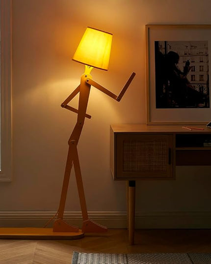 Cool Mini Wood Floor Lamp for Living Room Bedroom Farmhouse - Corner Decorative Reading Standing Light Creative Swing Arm Arc Design Gift for Kids Room (Egg Yellow) - LeafyLoom