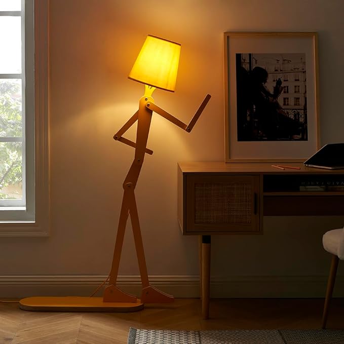 Cool Mini Wood Floor Lamp for Living Room Bedroom Farmhouse - Corner Decorative Reading Standing Light Creative Swing Arm Arc Design Gift for Kids Room (Egg Yellow) - LeafyLoom
