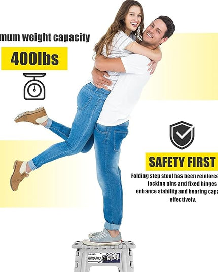 Delxo 16 Inch Folding Step Stool, Heavy Duty Foldable Stool for Adults,Premium Portable Collapsible Plastic Step Stool,Non Slip Folding Stools for Kitchen Bathroom Bedroom Up to 400LBS,(Grey 1PC) - LeafyLoom