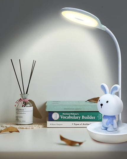 Kids Desk Lamp Pink, Dimming Desk Lamp for Girls with Exclusive Cartoon Look, Cute Night Light for Kids Bedroom, Eye-Caring LED Portable Reading Lamp for Child, Unique Gift (Blue Rabbit) - LeafyLoom