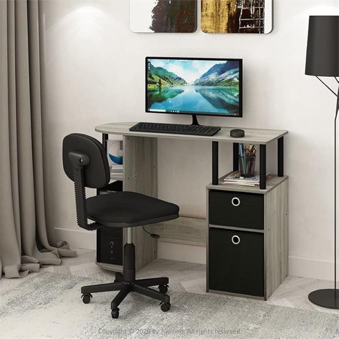 FURINNO Turn-N-Tube 4-Bins System Rack, Columbia Walnut/Black/Dark Brown - LeafyLoom