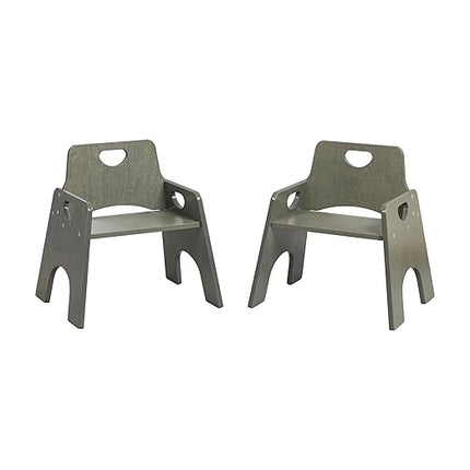 ECR4Kids Stackable Wooden Toddler Chair, 10in, Kids Furniture, Grey Wash, 2-Pack - LeafyLoom