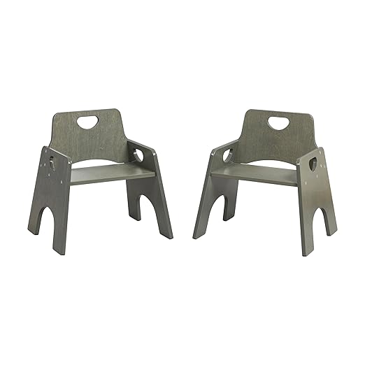 ECR4Kids Stackable Wooden Toddler Chair, 10in, Kids Furniture, Grey Wash, 2-Pack - LeafyLoom