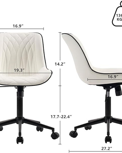 YOUNIKE Office Chair with Wheels Armless Desk Chair Swivel Rolling Task Chair with Back Upholstered Faux Leather Computer Chair Height Adjustable Modern Ergonomic Wide Seat White - LeafyLoom