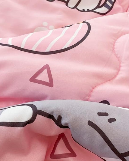 7 Piece Girls Cat Comforter Set Queen Size Bed in A Bag Pink Cute Cartoon Pet Cats Bedding Set for Kids Boys Teens (1 Comforter, 1 Flat Sheet, 1 Fitted Sheet, 4 Pillow Sham) Gray - LeafyLoom