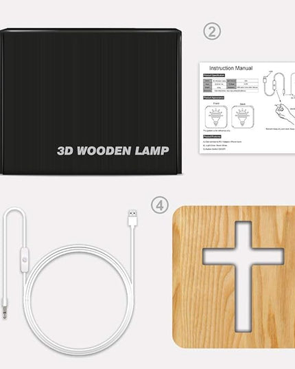 Lampeez Jesus Cross Wooden Lamp Novelty Night Light 3D Illusion lamp for Kids, Kids Decoration Lamp USB Power Bedroom Decor Xmas Holiday Birthday Gifts for Boy Girl - LeafyLoom