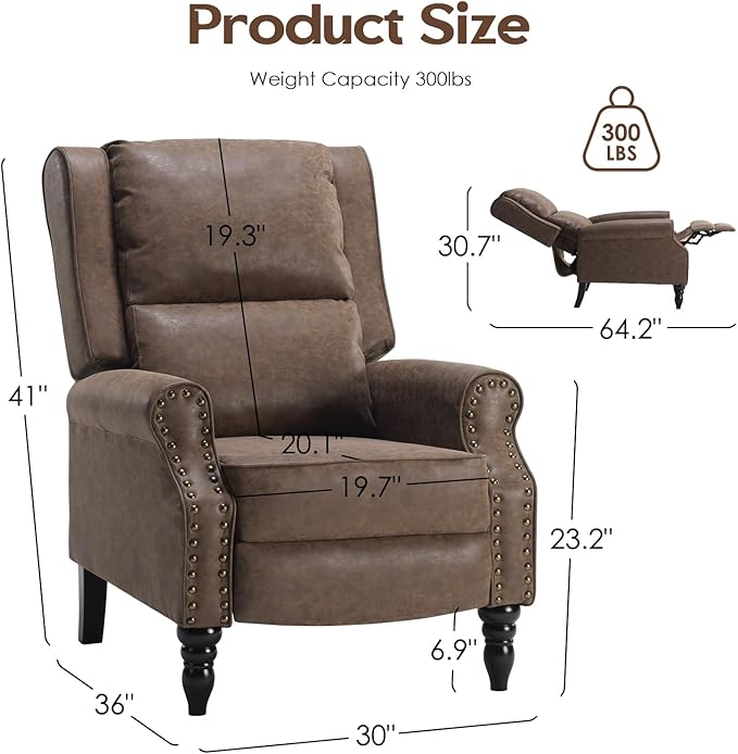 STARY Faux Leather Pushback Recliner Chair for Living Room Bedroom RV, Coffee - LeafyLoom