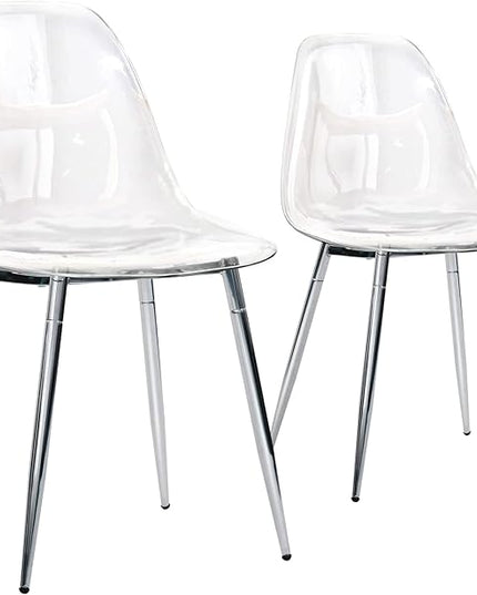 CangLong Kitchen Modern Dining, Desk Side Chair with Metal Legs, Set of 2, Clear, Transparent + Silver 2 - LeafyLoom