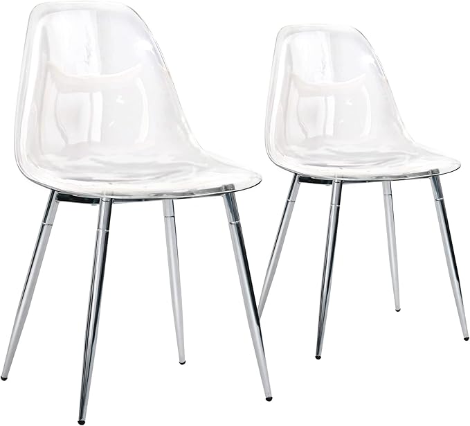 CangLong Kitchen Modern Dining, Desk Side Chair with Metal Legs, Set of 2, Clear, Transparent + Silver 2 - LeafyLoom