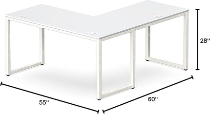 SHW Home Office 55-Inch Large L Shaped Corner Desk, 24" Deep, White - LeafyLoom