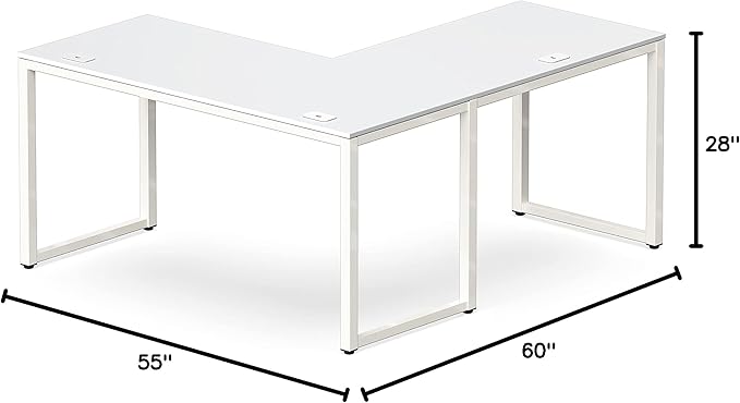 SHW Home Office 55-Inch Large L Shaped Corner Desk, 24" Deep, White - LeafyLoom