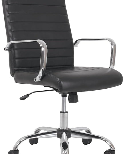 Sadie Executive Computer Chair- Fixed Arm for Office Desk, Black Leather with Chrome Accents (HVST511) - LeafyLoom