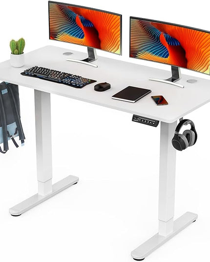 Sweetcrispy Electric Standing Desk, 48 x 24in Adjustable Height Electric Stand up Desk Standing Computer Desk Home Office Desk Ergonomic Workstation with 3 Memory Controller, White - LeafyLoom