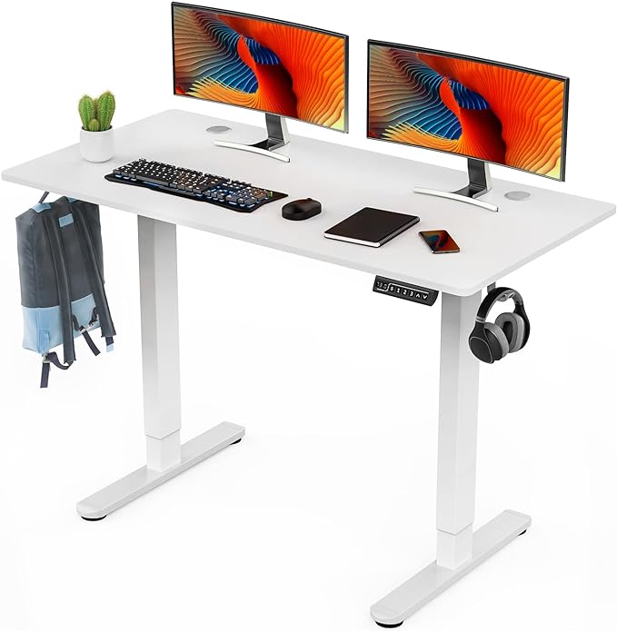 Sweetcrispy Electric Standing Desk, 48 x 24in Adjustable Height Electric Stand up Desk Standing Computer Desk Home Office Desk Ergonomic Workstation with 3 Memory Controller, White - LeafyLoom