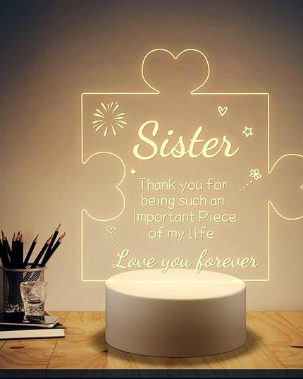 Puzzle Night Light Gift for Sister, Night Lamp with Plastic Base, Gifts On Birthday Christmas Day for Sister - LeafyLoom