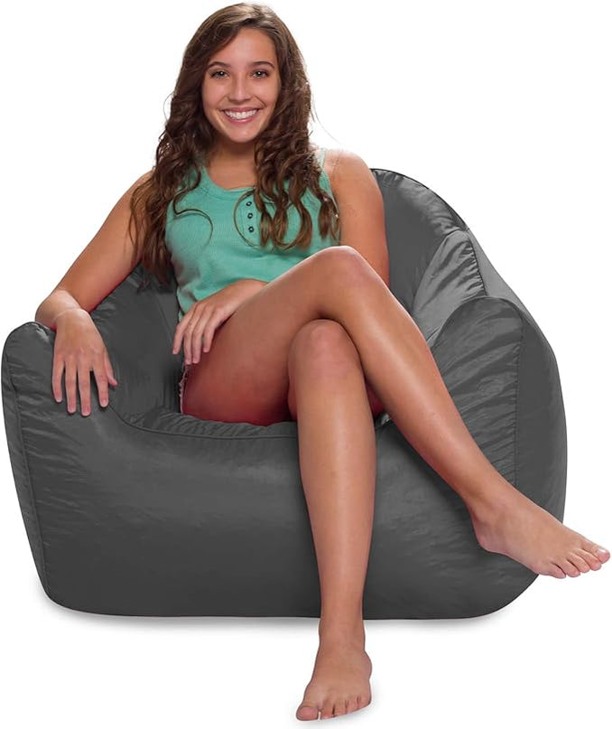 Posh Creations Structured Comfy Seat for Playrooms and Bedrooms, Large Bean Bag Chair, Malibu Lounge, Charcoal Gray - LeafyLoom