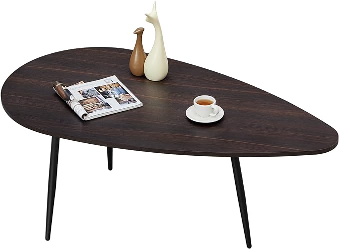 SAYGOER Oval Coffee Table Espresso Wood Mid Century Modern Coffee Tables Unique Retro Farmhouse Accent Center Sofa Rustic Table for Living Room Home Office Easy Assembly, Dark Brown - LeafyLoom
