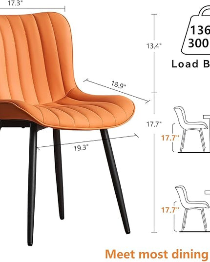 YOUNUOKE Dining Chairs Set of 2 Upholstered Mid Century Kitchen Chairs Armless Faux Leather Modern Side Chair with Padded Back Metal Legs for Living Room Bedrooms, Matte Orange - LeafyLoom