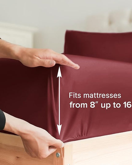 King Size 4 Piece Sheet Set - Comfy Breathable & Cooling Sheets - Hotel Luxury Bed Sheets for Women & Men - Deep Pockets, Easy-Fit, Extra Soft & Wrinkle Free Sheets - Burgundy Oeko-Tex Bed Sheet Set - LeafyLoom