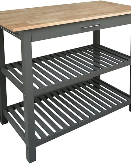 Casual Home Solid Hardwood Top, Slate Gray, 40" W (373-932) Kitchen Island - LeafyLoom