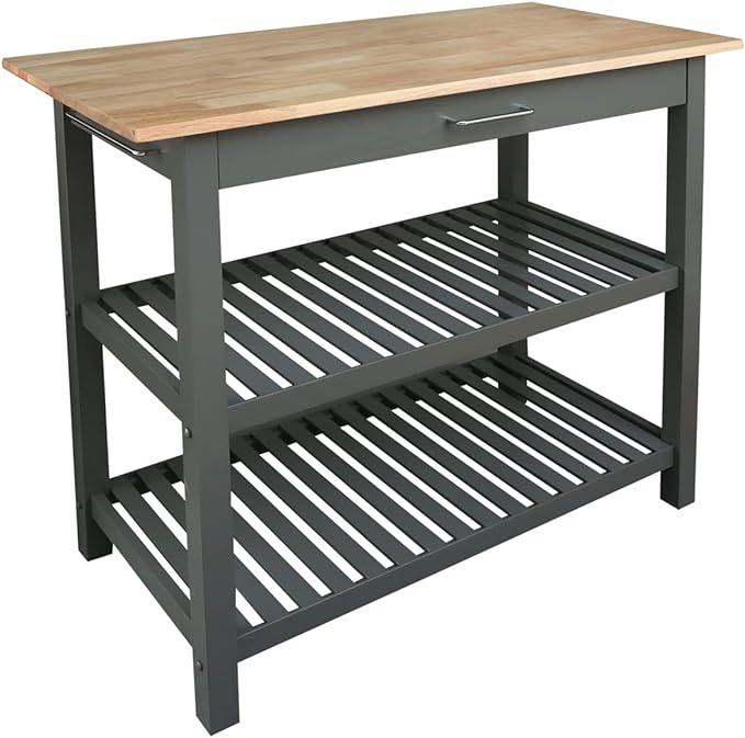 Casual Home Solid Hardwood Top, Slate Gray, 40" W (373-932) Kitchen Island - LeafyLoom