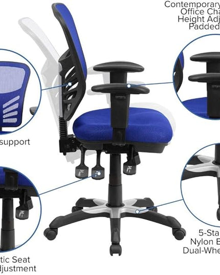 Flash Furniture Nicholas Mid-Back Swivel Office and Gaming Chair, Ergonomic Mesh Office Chair with Adjustable Lumbar Support and Height, Blue - LeafyLoom