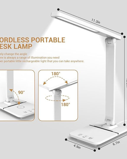 Cordless LED Desk Lamp for Home Office, 6000mAh Rechargeable Battery Operated Table Lamps,Eye-Caring Reading Lamp for Students, 3 Lighting Modes & Brightness Dimmer Light for Kids Study - LeafyLoom
