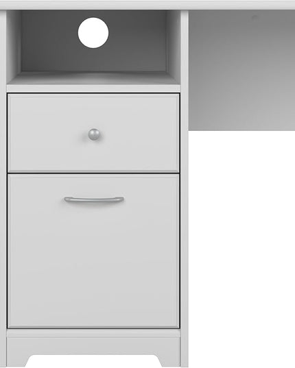 Bush Furniture L Shaped Desk with Drawers for Executive and Home Office | Cabot Collection Corner Table with Storage and Chrome Hardware Return, 72W, White - LeafyLoom