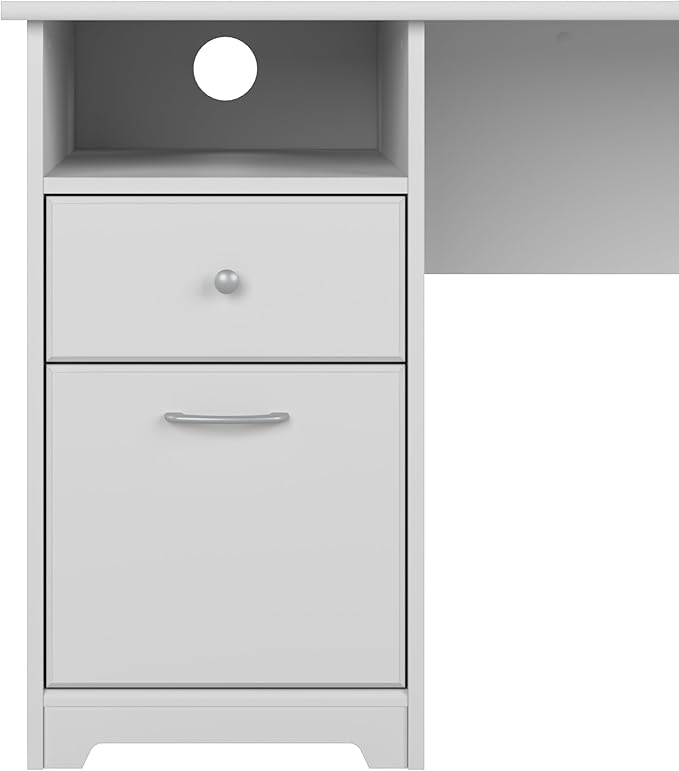 Bush Furniture L Shaped Desk with Drawers for Executive and Home Office | Cabot Collection Corner Table with Storage and Chrome Hardware Return, 72W, White - LeafyLoom