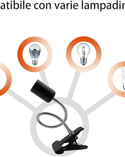 Clip Desk Lamp Socket 2 Pack Flexible Gooseneck Lamp Stand Clip-On with Switch Plugs Clip on Light with Flexible Neck Portable Clip on Light Metal Clip Holder Desk Study Clamp Lamp - LeafyLoom