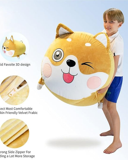 Shiba Inu Dog Stuffed Animal Storage for Children Room Decorations, Boys and Girls Bean Bag Chairs, Toys Organizers, Velvet Fabric Super Soft Large Size Cover Only - LeafyLoom