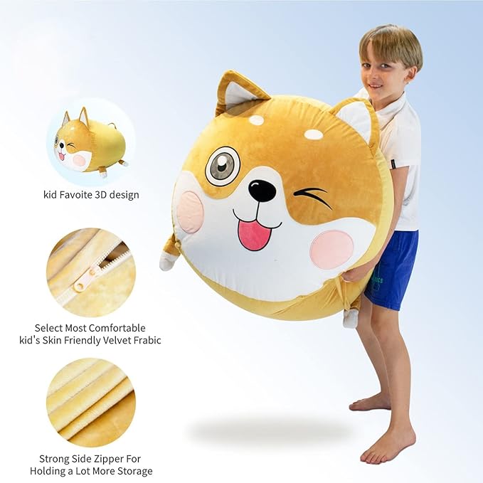 Shiba Inu Dog Stuffed Animal Storage for Children Room Decorations, Boys and Girls Bean Bag Chairs, Toys Organizers, Velvet Fabric Super Soft Large Size Cover Only - LeafyLoom
