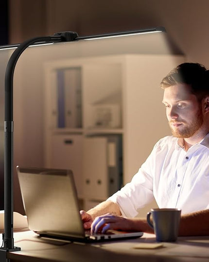 Led Desk Lamp with USB Charging Port Architect Task Dual Lamps for Home Office with Atmosphere Lighting, 24W Ultra Bright Modern Flexible Gooseneck Tall Table Light 5 Color Modes for Drafting Reading - LeafyLoom