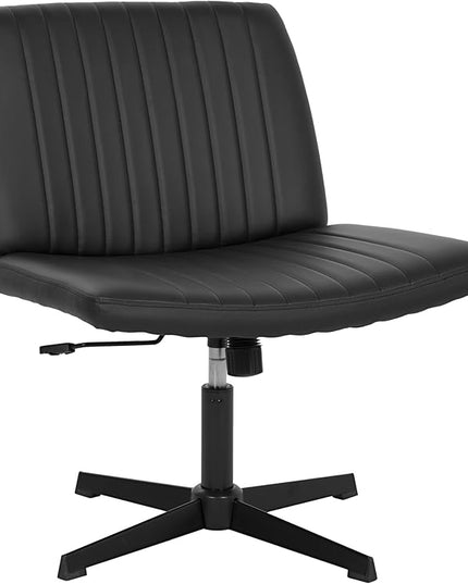 FDW Criss Cross Chair Armless Cross Legged Office Desk Chair Adjustable Swivel Ergonomic Gaming Chair No Wheels Backrest with Wide Seat Native Sponge Computer Task Vanity Chair for Home Office,Black - LeafyLoom