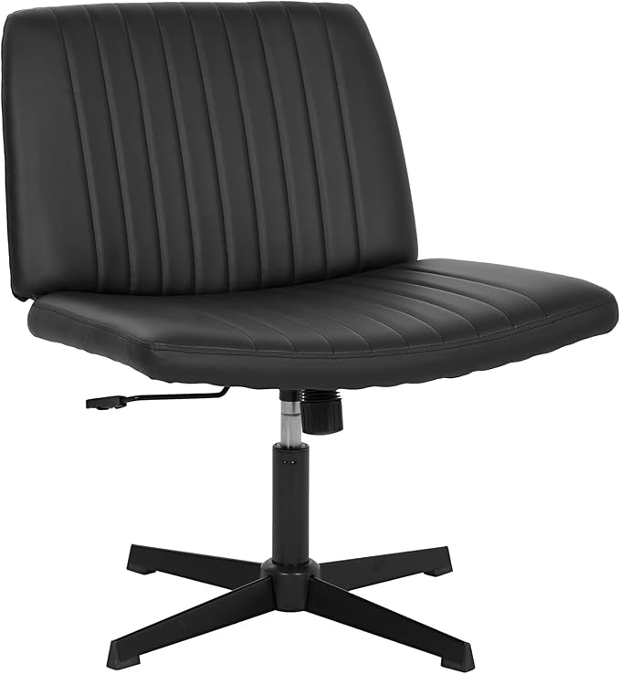 FDW Criss Cross Chair Armless Cross Legged Office Desk Chair Adjustable Swivel Ergonomic Gaming Chair No Wheels Backrest with Wide Seat Native Sponge Computer Task Vanity Chair for Home Office,Black - LeafyLoom